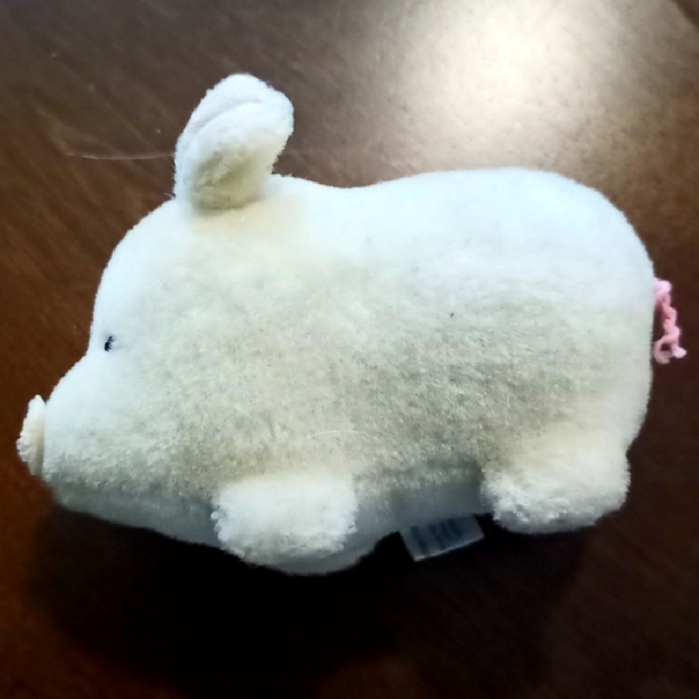 Vintage R. Dakin 100% Wool Squeaker Toy Stuffed Animal Pig w/Tail Attached 1981